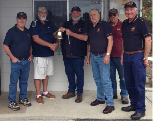 Sea Guardian Bell presentation by President John Dearing to John Brauer in the company of Trevor Preece, Ken Clark, Jim Imlach and John Sullivan